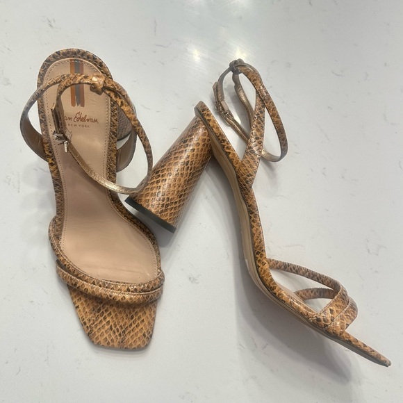 Sam Edelman Kia Block Heel Sandal Wheat Snake Print - Picture 1 of 3